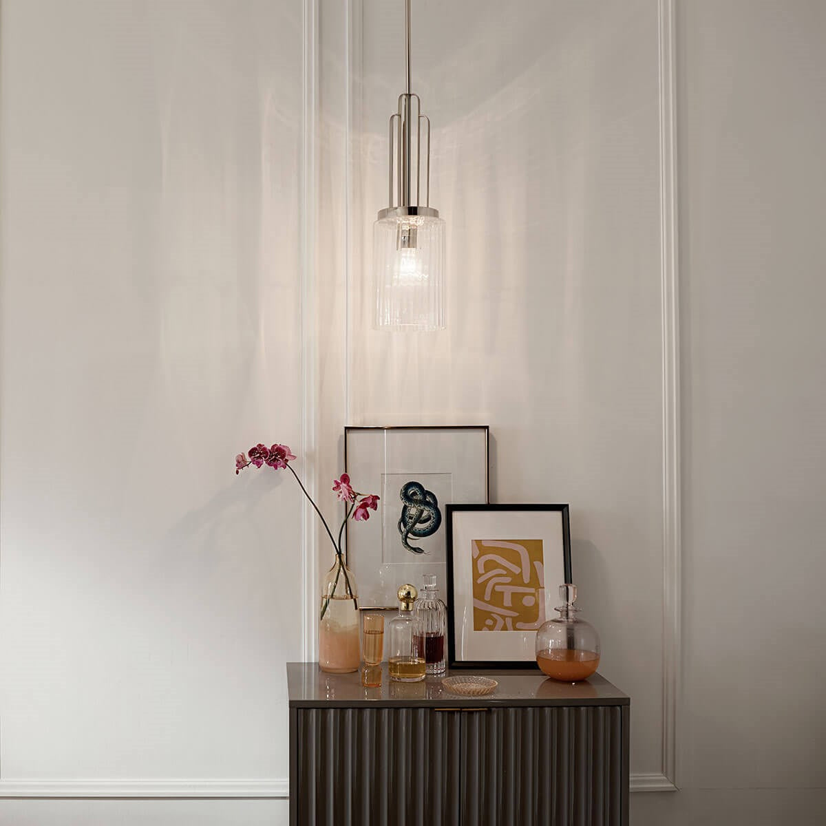 KICHLER 52414PN Kimrose 1 Light Mini Pendant With Clear Fluted Glass In Polished Nickel And Satin Nickel