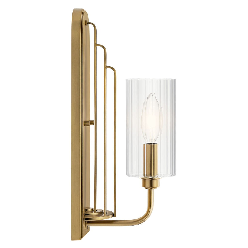 KICHLER 52415BNB Kimrose 1 Light Wall Sconce With Clear Fluted Glass In Brushed Natural Brass