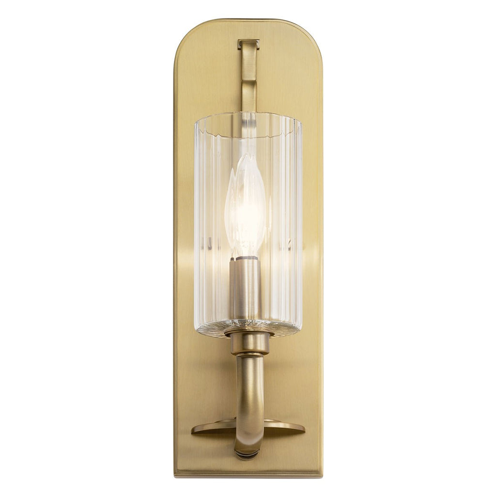 KICHLER 52415BNB Kimrose 1 Light Wall Sconce With Clear Fluted Glass In Brushed Natural Brass