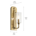KICHLER 52415BNB Kimrose 1 Light Wall Sconce With Clear Fluted Glass In Brushed Natural Brass
