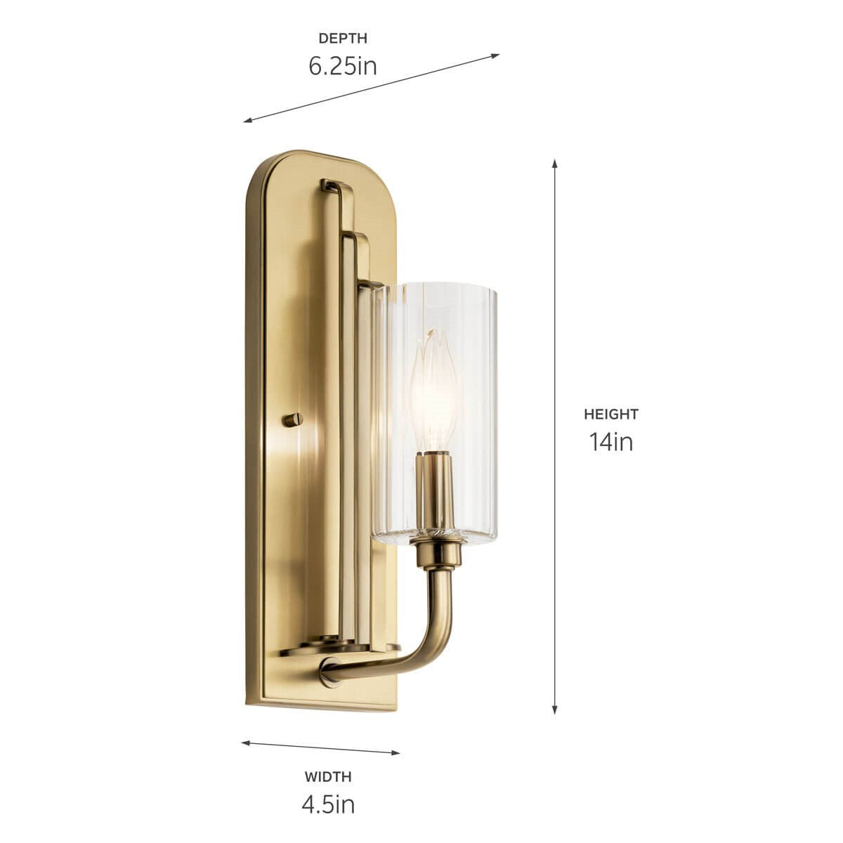 KICHLER 52415BNB Kimrose 1 Light Wall Sconce With Clear Fluted Glass In Brushed Natural Brass
