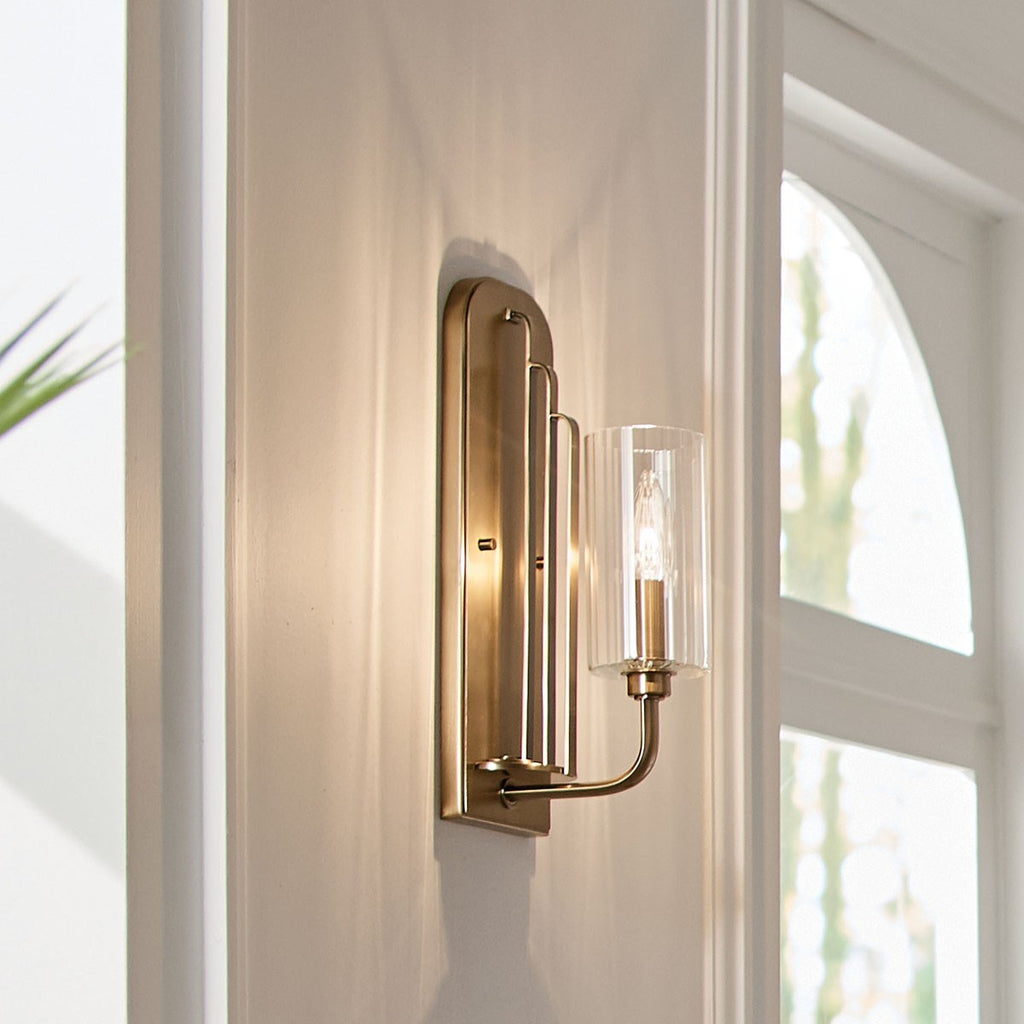 KICHLER 52415BNB Kimrose 1 Light Wall Sconce With Clear Fluted Glass In Brushed Natural Brass
