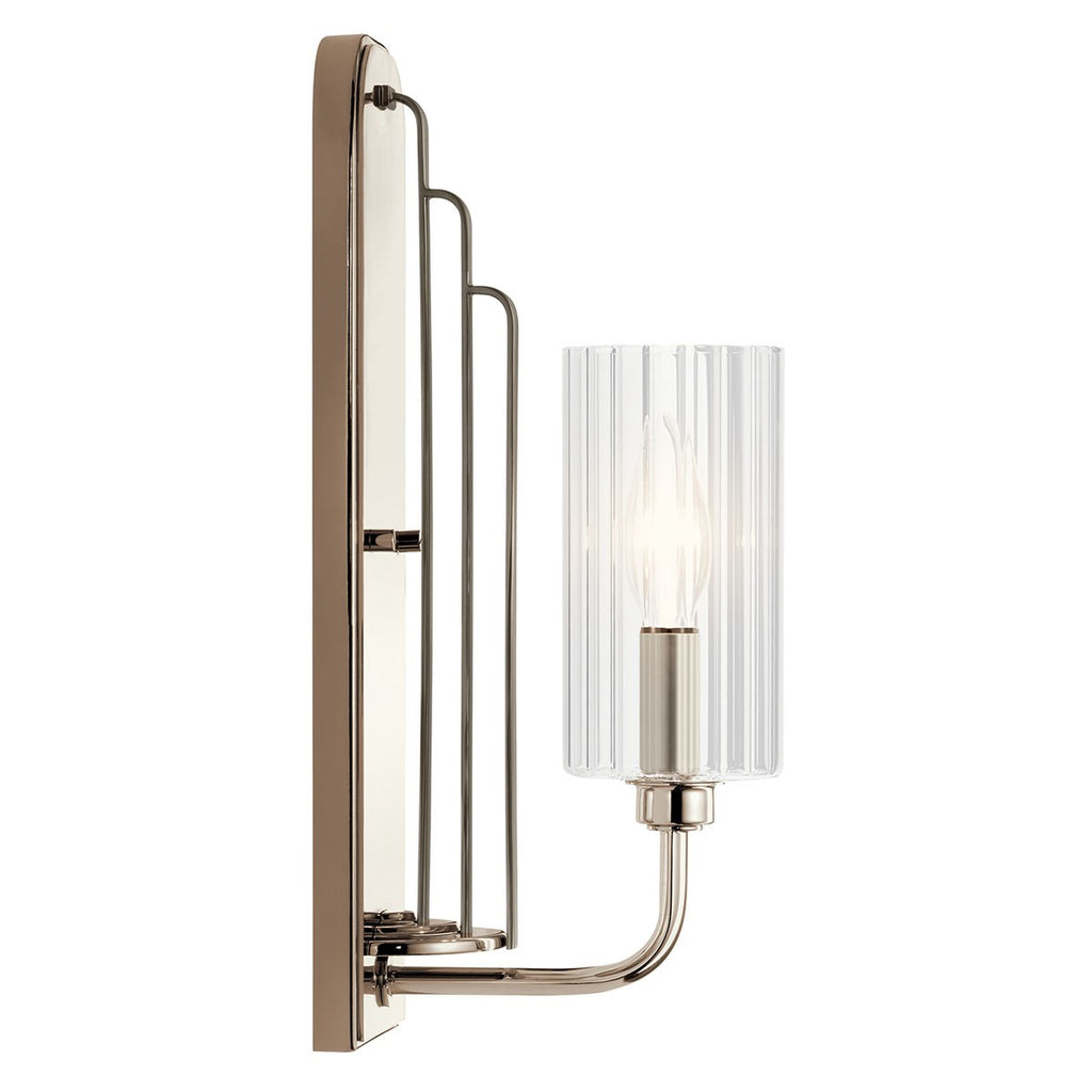 KICHLER 52415PN Kimrose 1 Light Wall Sconce With Clear Fluted Glass In Polished Nickel And Satin Nickel