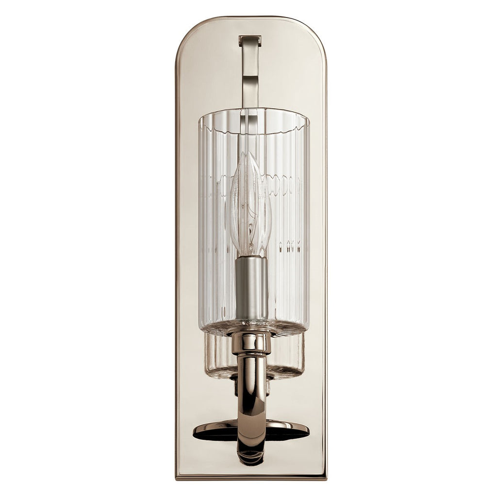 KICHLER 52415PN Kimrose 1 Light Wall Sconce With Clear Fluted Glass In Polished Nickel And Satin Nickel