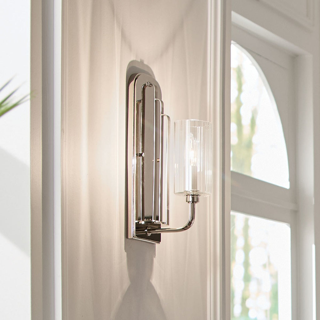 KICHLER 52415PN Kimrose 1 Light Wall Sconce With Clear Fluted Glass In Polished Nickel And Satin Nickel
