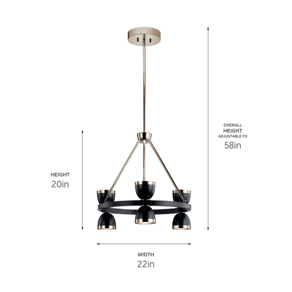 KICHLER 52417BKLED Baland 22" 6 Light Chandelier Black and Polished Nickel