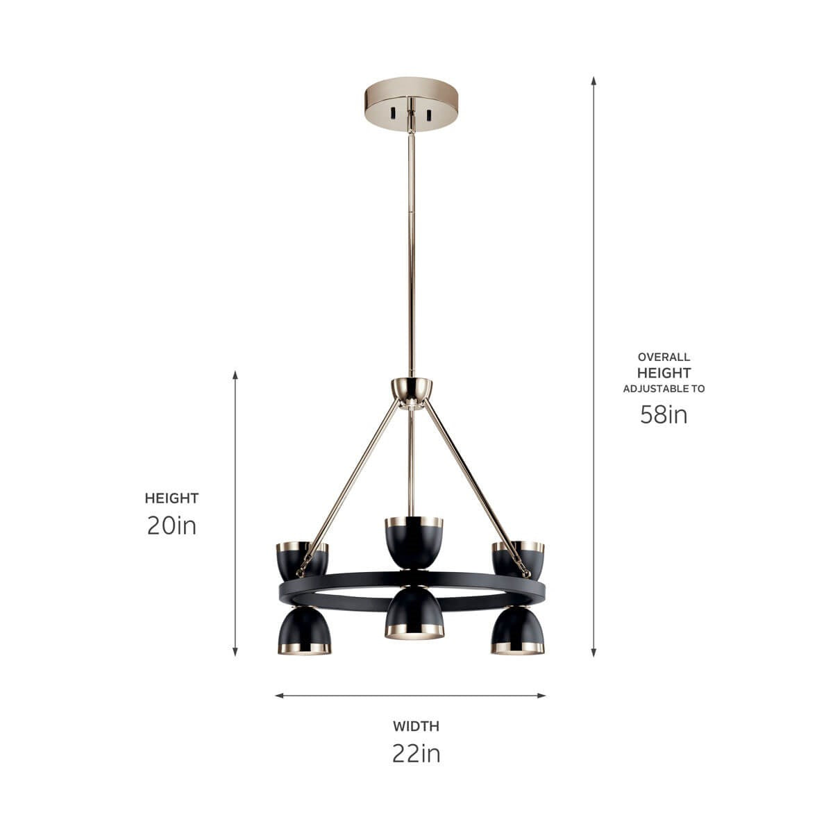KICHLER 52417BKLED Baland 22" 6 Light Chandelier Black and Polished Nickel
