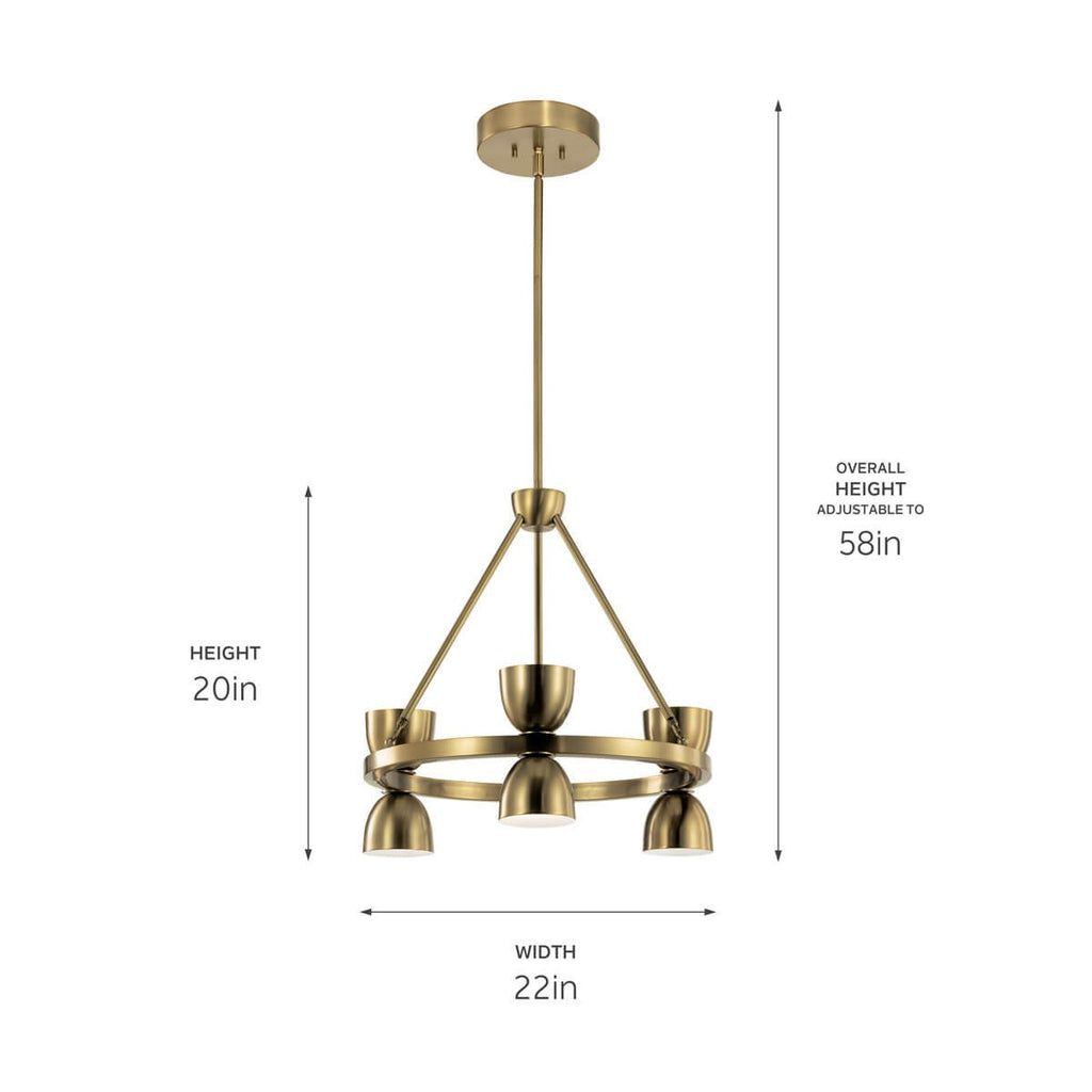 KICHLER 52417BNBLED Baland 22" 6 Light Chandelier Brushed Natural Brass