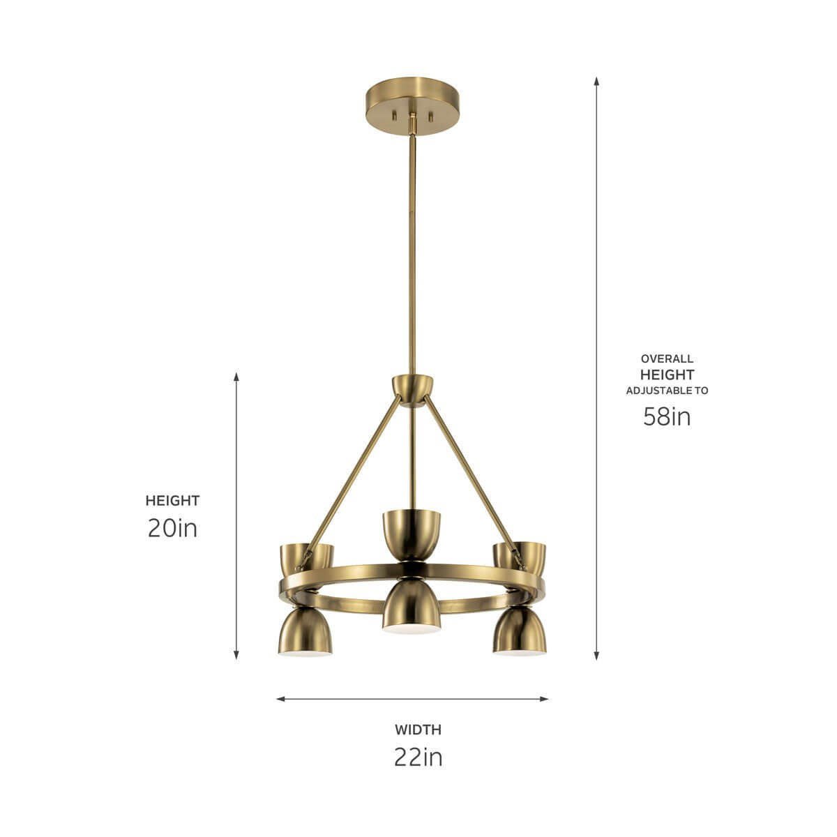 KICHLER 52417BNBLED Baland 22" 6 Light Chandelier Brushed Natural Brass