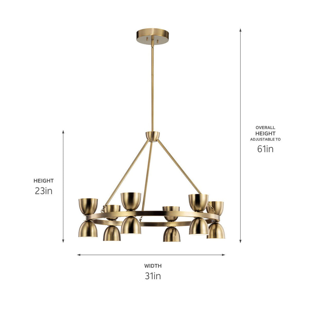 KICHLER 52418BNBLED Baland 31" 12 Light Chandelier Brushed Natural Brass