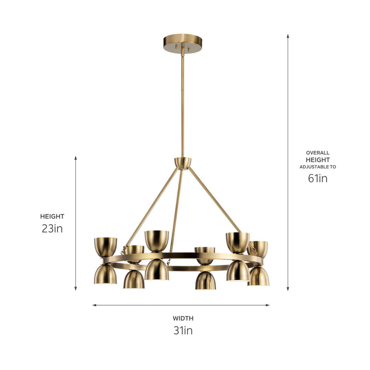 KICHLER 52418BNBLED Baland 31" 12 Light Chandelier Brushed Natural Brass