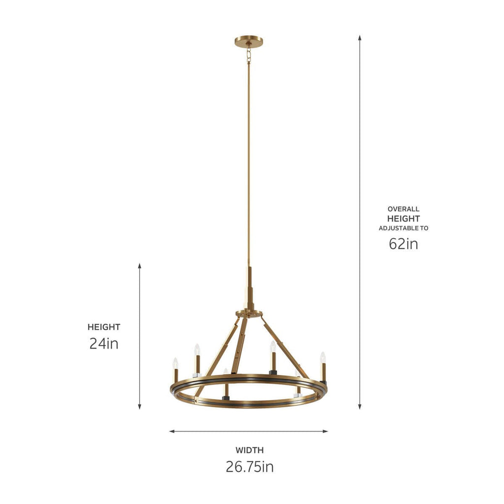 KICHLER 52420BNB Emmala 24 Inch 6 Light Chandelier In Brushed Natural Brass And Black