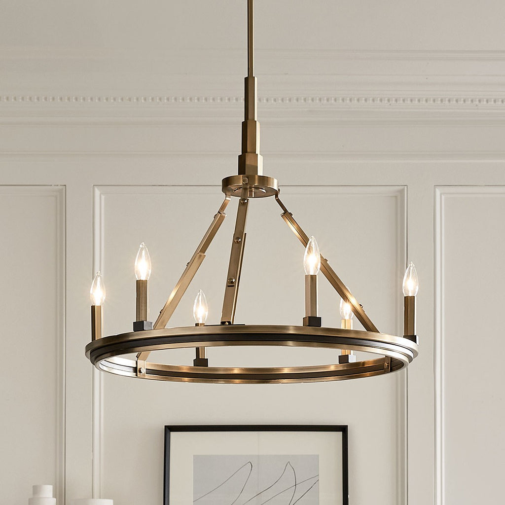 KICHLER 52420BNB Emmala 24 Inch 6 Light Chandelier In Brushed Natural Brass And Black