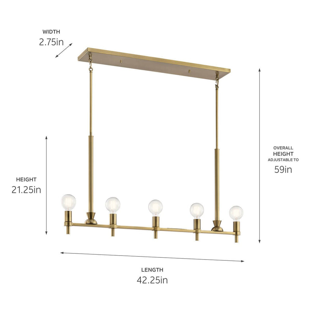 KICHLER 52425BNB Torvee 42" 5 Light Linear Chandelier Brushed Natural Brass