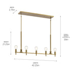 KICHLER 52425BNB Torvee 42" 5 Light Linear Chandelier Brushed Natural Brass