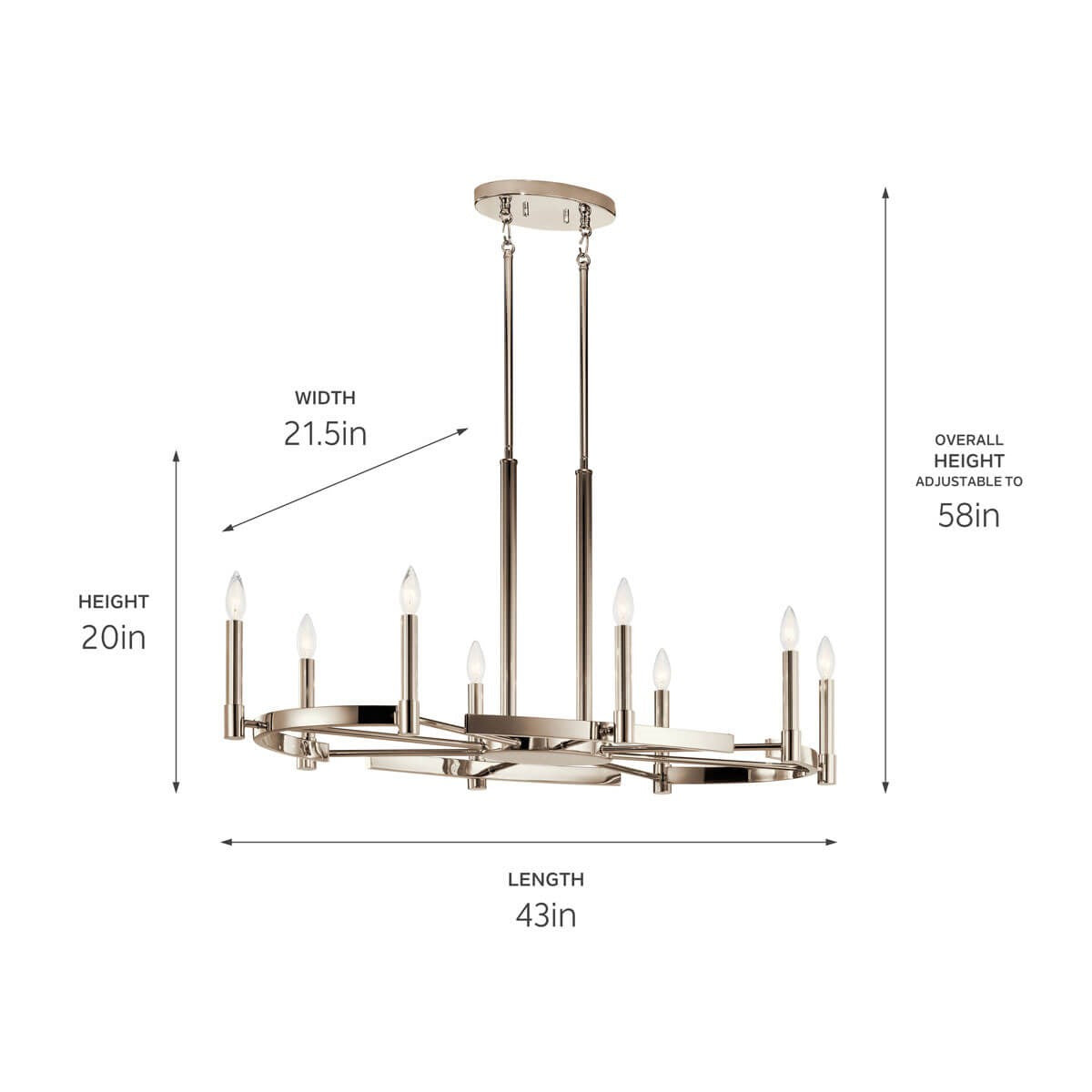 KICHLER 52429PN Tolani 8 Light Oval Chandelier Polished Nickel