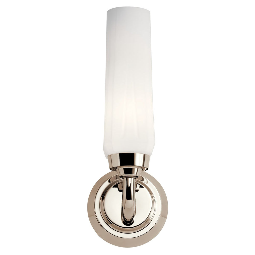 KICHLER 55073PN Truby 11.5" 1 Light Wall Sconce With Satin Etched Cased Opal Glass Polished Nickel