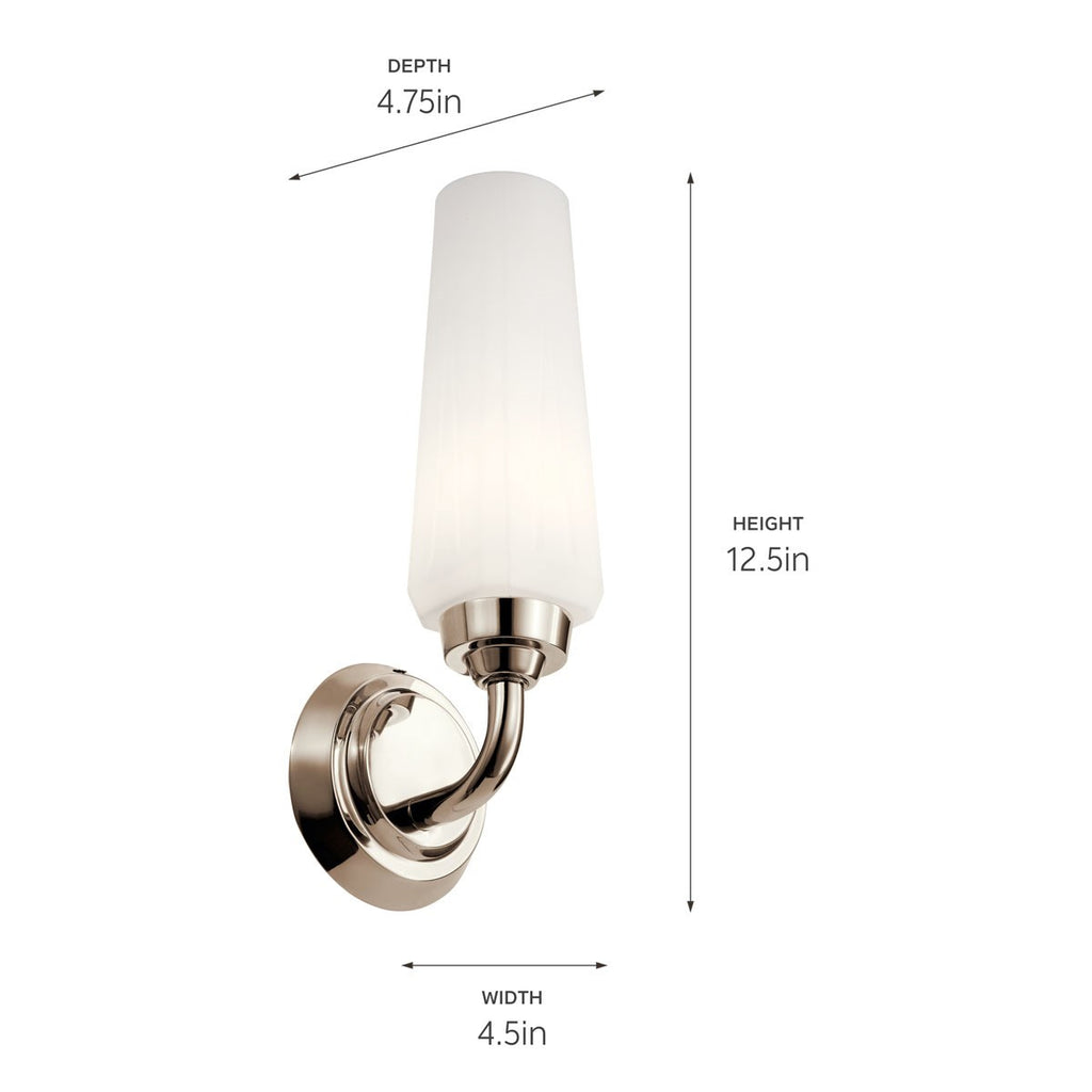 KICHLER 55073PN Truby 11.5" 1 Light Wall Sconce With Satin Etched Cased Opal Glass Polished Nickel