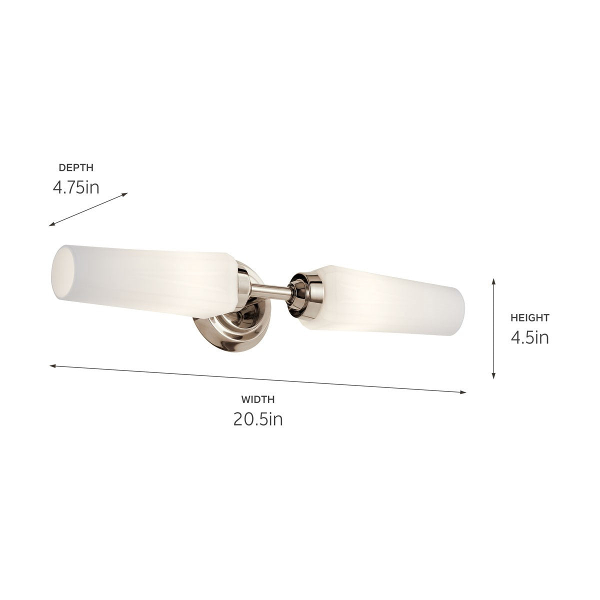 KICHLER 55074PN Truby 19.75" 2 Light Vanity Light With Satin Etched Cased Opal Glass Polished Nickel
