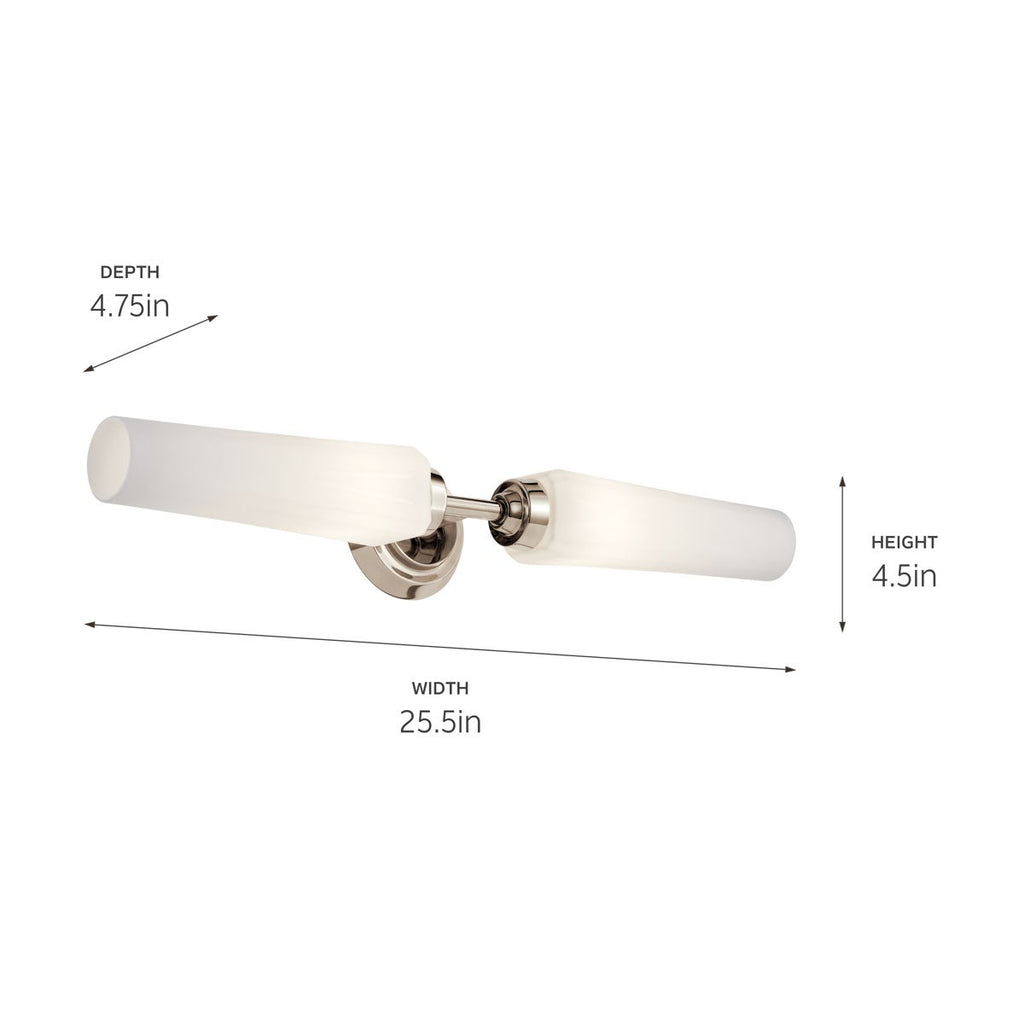 KICHLER 55075PN Truby 24.75" 2 Light Vanity Light With Satin Etched Cased Opal Glass Polished Nickel