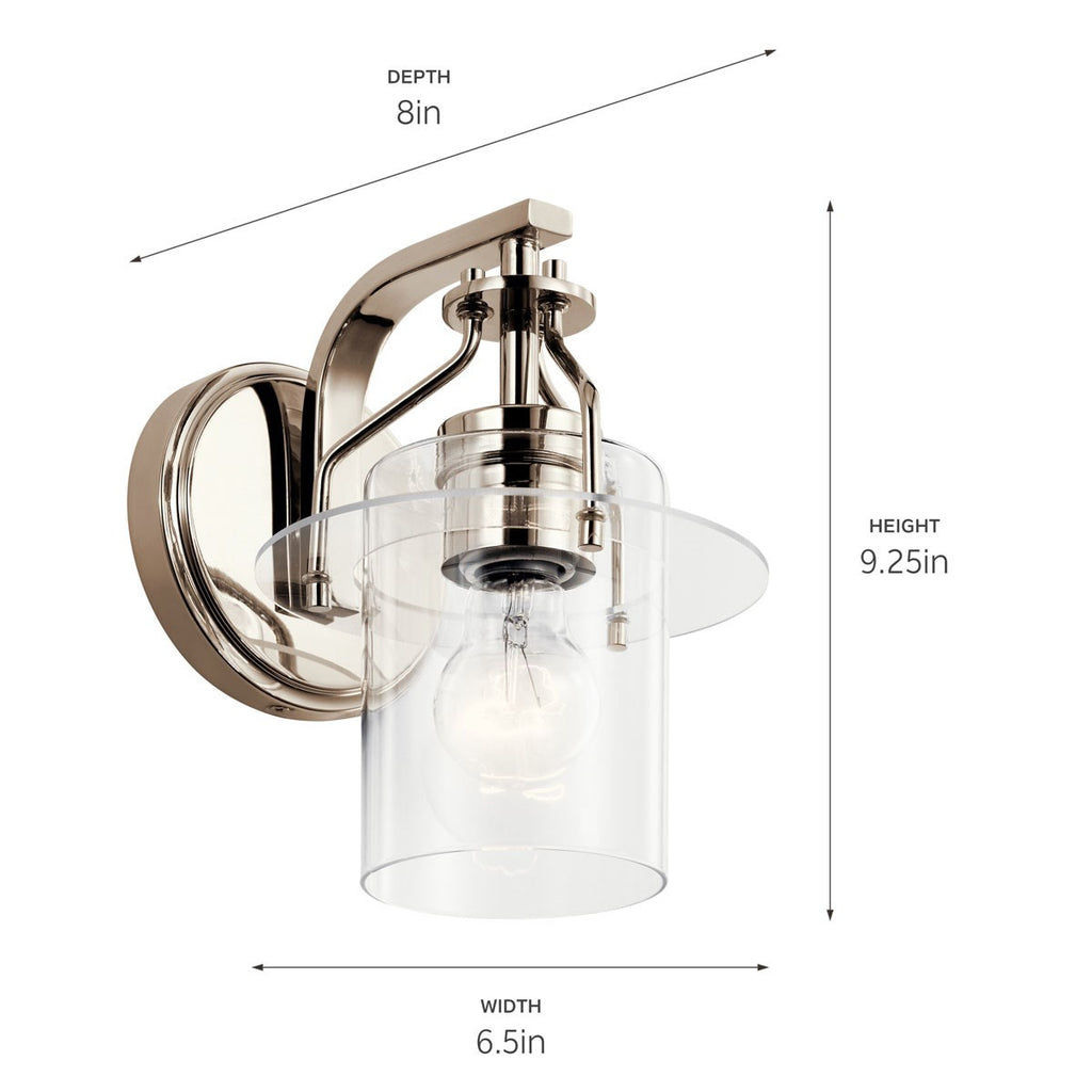 KICHLER 55077PN Everett 9.25 Inch 1 Light Wall Sconce with Clear Glass in Polished Nickel