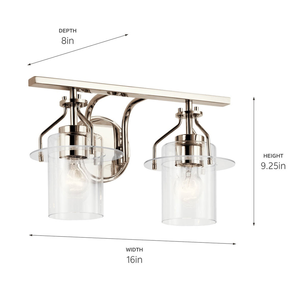 KICHLER 55078PN Everett 16 Inch 2 Light Vanity Light with Clear Glass in Polished Nickel