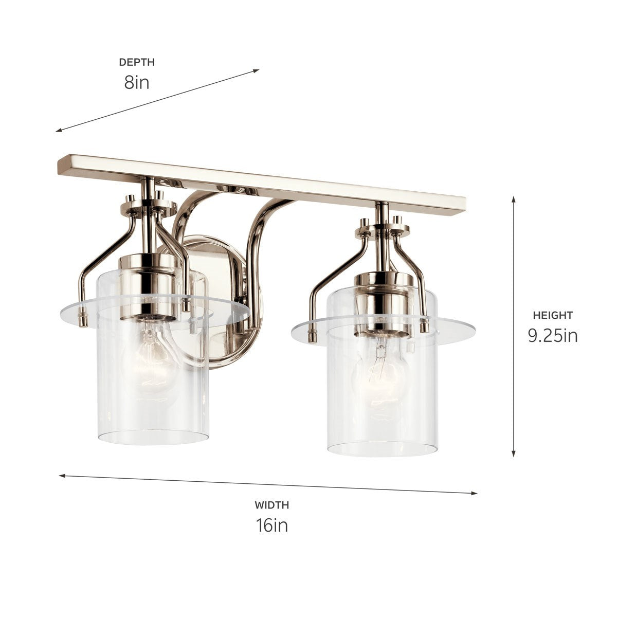 KICHLER 55078PN Everett 16 Inch 2 Light Vanity Light with Clear Glass in Polished Nickel