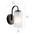KICHLER 55085OZ Kennewick 1 Light Wall Sconce With Etched Glass Olde Bronze