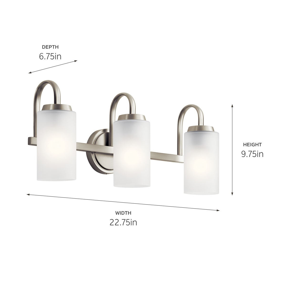 KICHLER 55087NI Kennewick 2 Light Vanity Light With Etched Glass Brushed Nickel