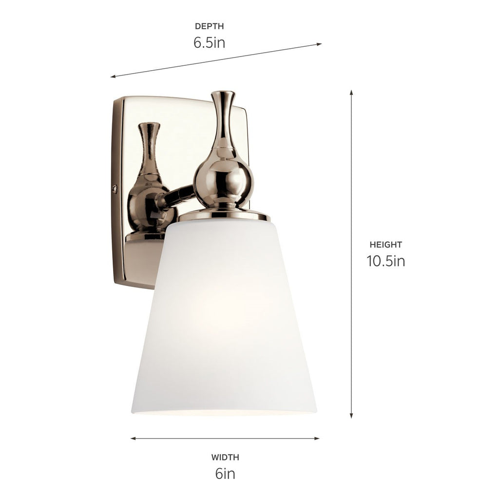 KICHLER 55090PN Cosabella 6" 1 Light Wall Sconce With Etched White Glass Polished Nickel