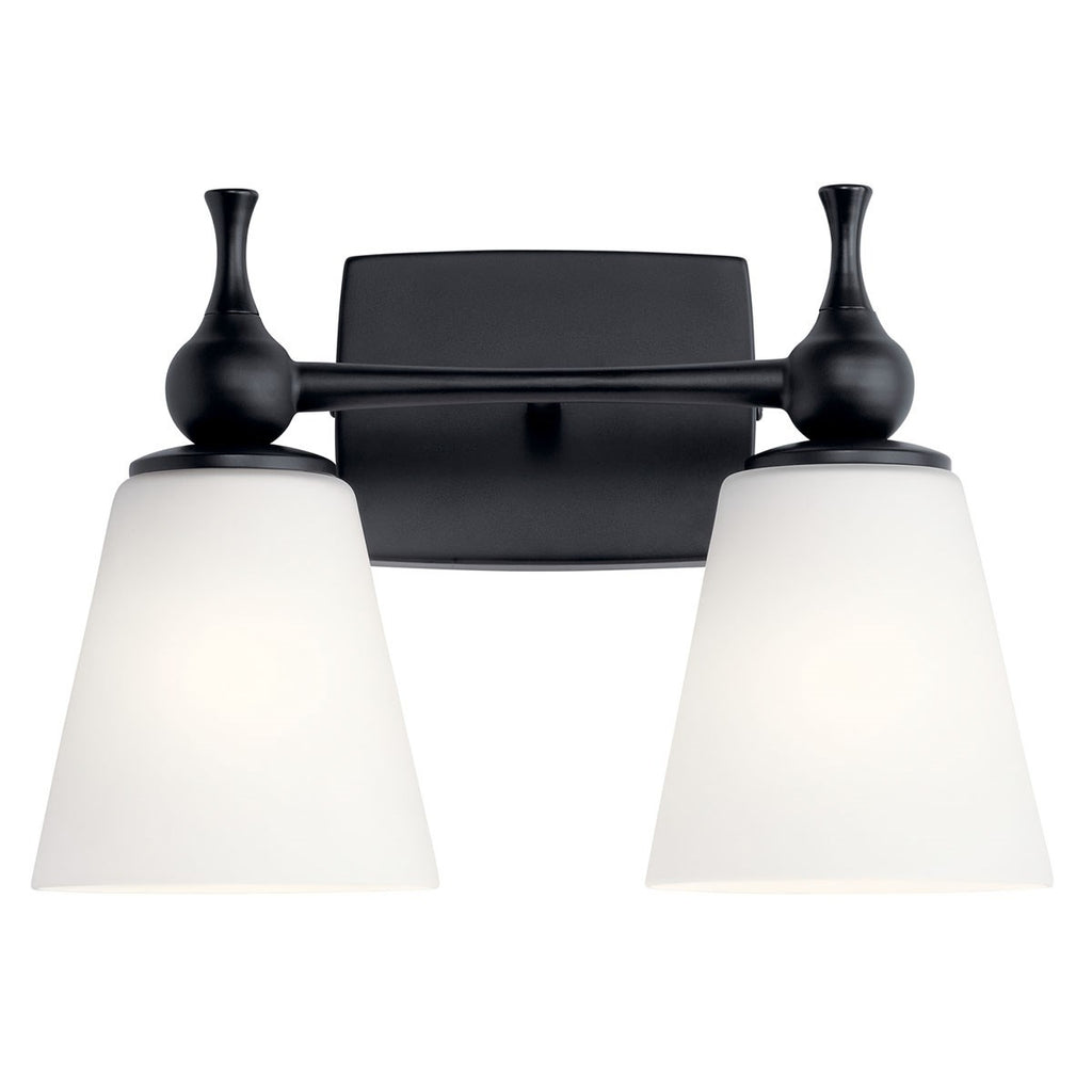 KICHLER 55091BK Cosabella 15" 2 Light Vanity Light With Etched White Glass Black