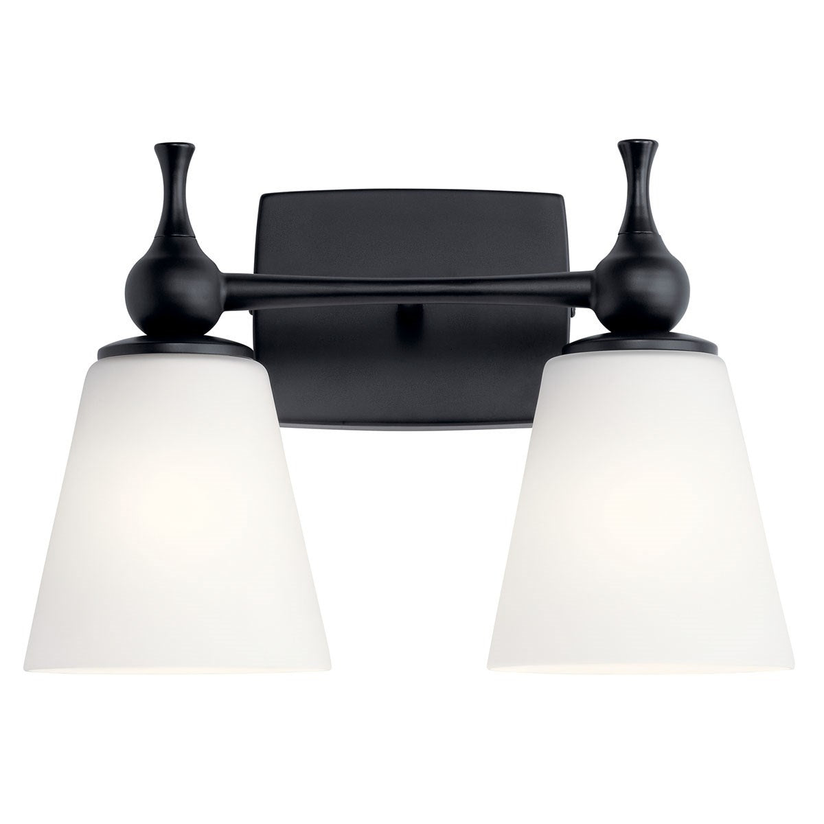 KICHLER 55091BK Cosabella 15" 2 Light Vanity Light With Etched White Glass Black