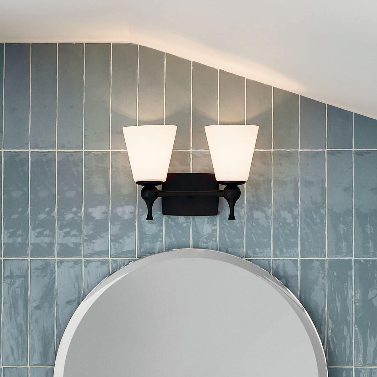 KICHLER 55091BK Cosabella 15" 2 Light Vanity Light With Etched White Glass Black