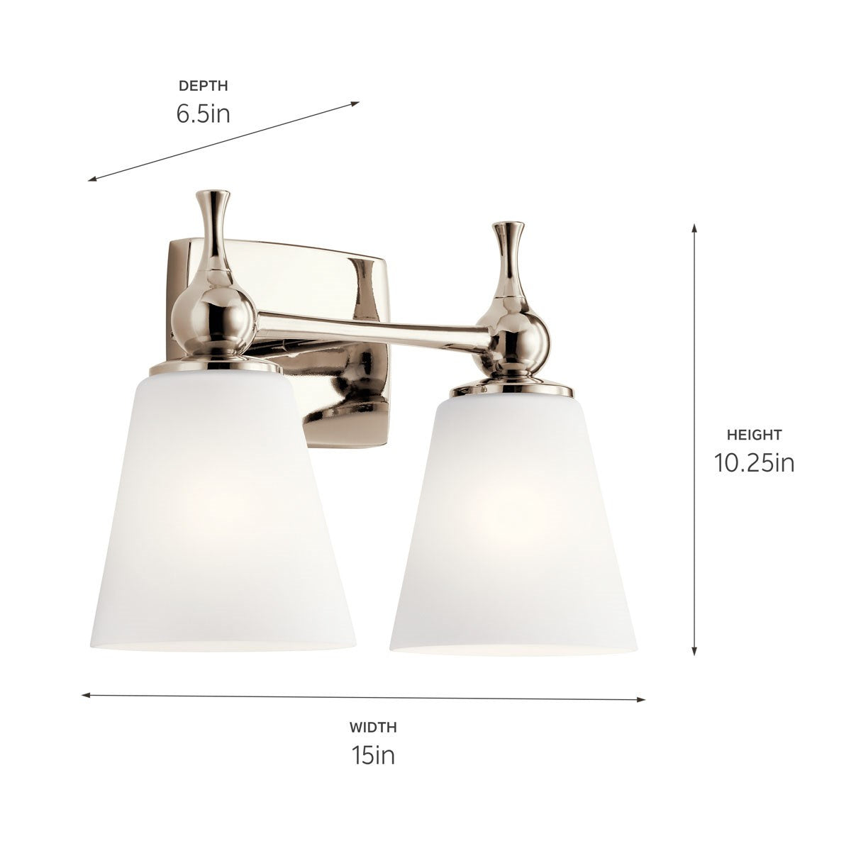 KICHLER 55091PN Cosabella 15" 2 Light Vanity Light With Etched White Glass Polished Nickel