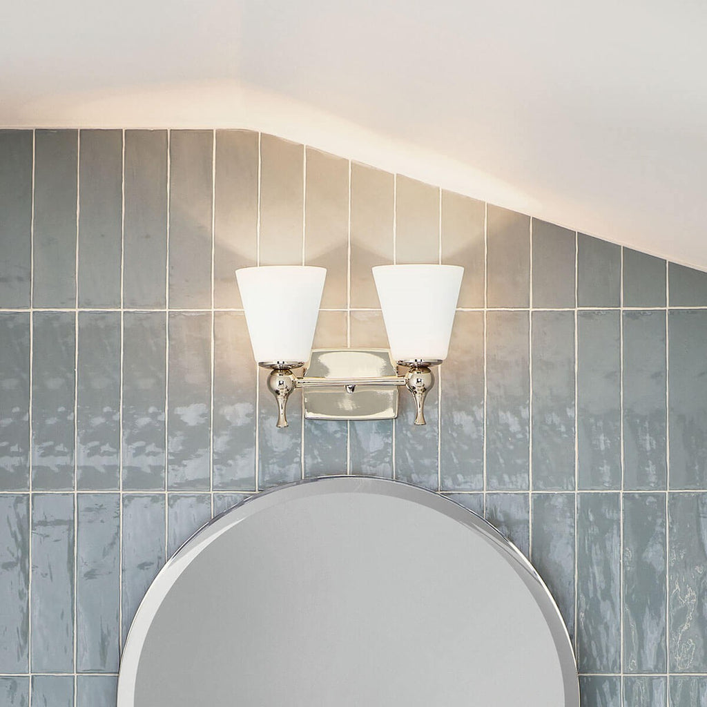 KICHLER 55091PN Cosabella 15" 2 Light Vanity Light With Etched White Glass Polished Nickel