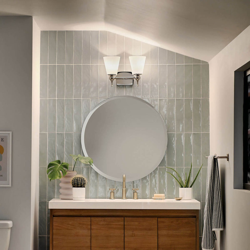 KICHLER 55091PN Cosabella 15" 2 Light Vanity Light With Etched White Glass Polished Nickel