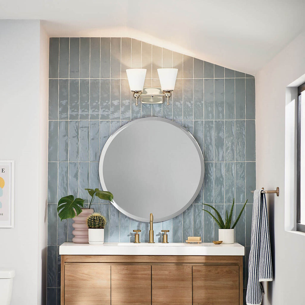 KICHLER 55091PN Cosabella 15" 2 Light Vanity Light With Etched White Glass Polished Nickel