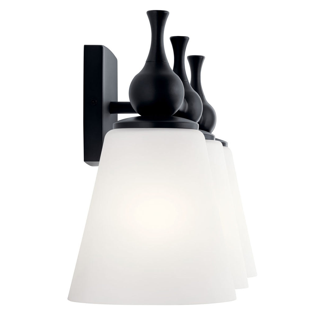 KICHLER 55092BK Cosabella 24" 3 Light Vanity Light With Etched White Glass Black