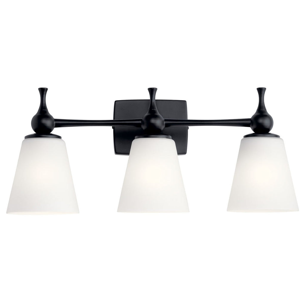 KICHLER 55092BK Cosabella 24" 3 Light Vanity Light With Etched White Glass Black