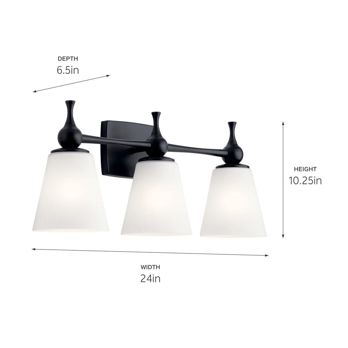 KICHLER 55092BK Cosabella 24" 3 Light Vanity Light With Etched White Glass Black