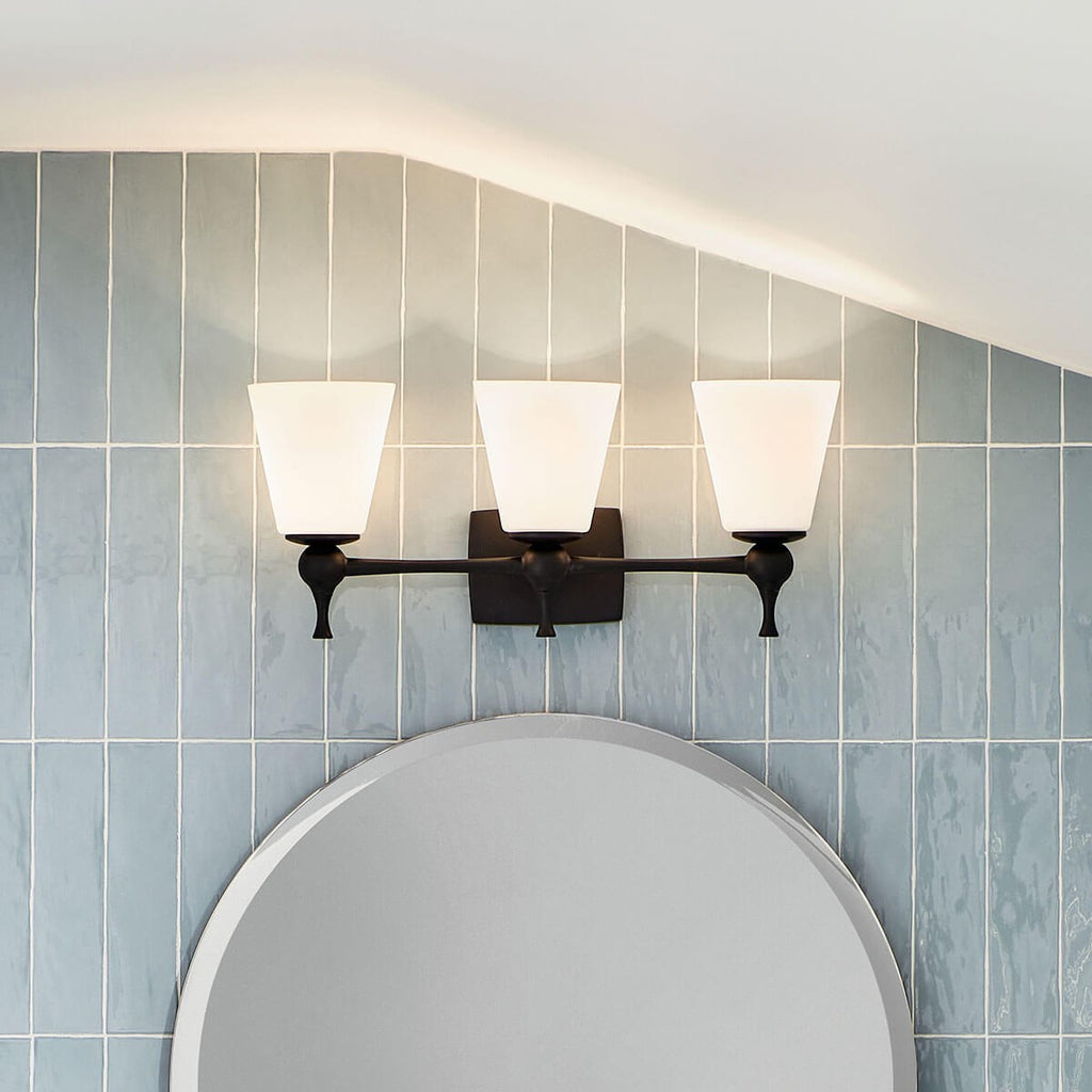 KICHLER 55092BK Cosabella 24" 3 Light Vanity Light With Etched White Glass Black