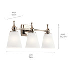 KICHLER 55092PN Cosabella 24" 3 Light Vanity Light With Etched White Glass Polished Nickel