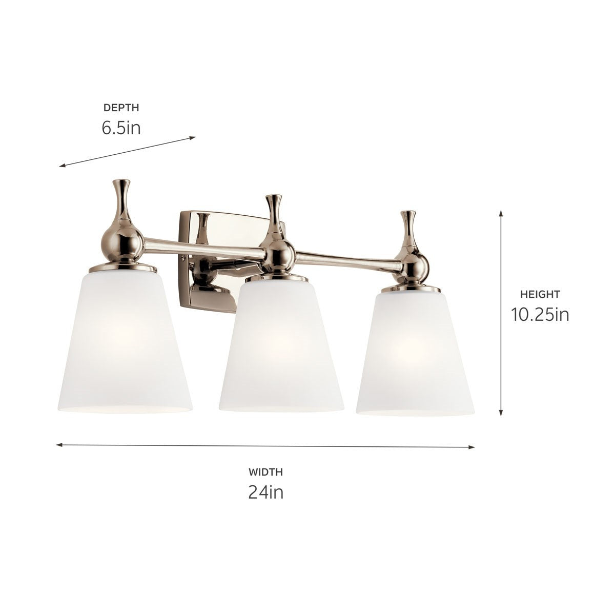 KICHLER 55092PN Cosabella 24" 3 Light Vanity Light With Etched White Glass Polished Nickel