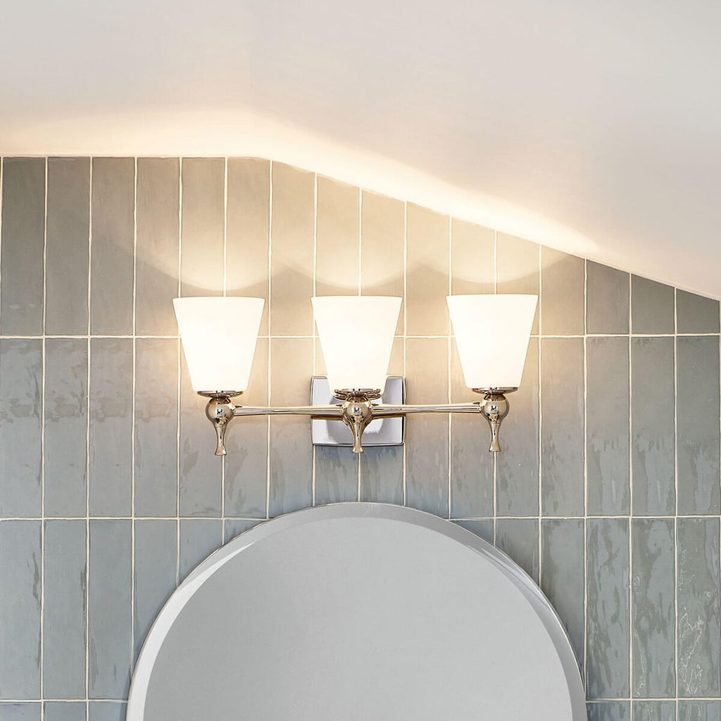KICHLER 55092PN Cosabella 24" 3 Light Vanity Light With Etched White Glass Polished Nickel