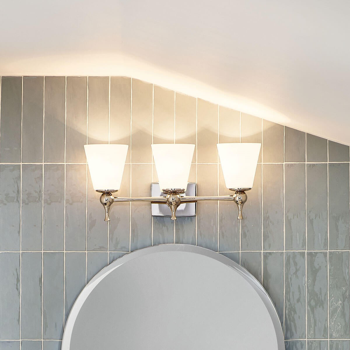 KICHLER 55092PN Cosabella 24" 3 Light Vanity Light With Etched White Glass Polished Nickel
