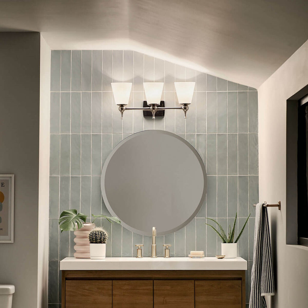 KICHLER 55092PN Cosabella 24" 3 Light Vanity Light With Etched White Glass Polished Nickel