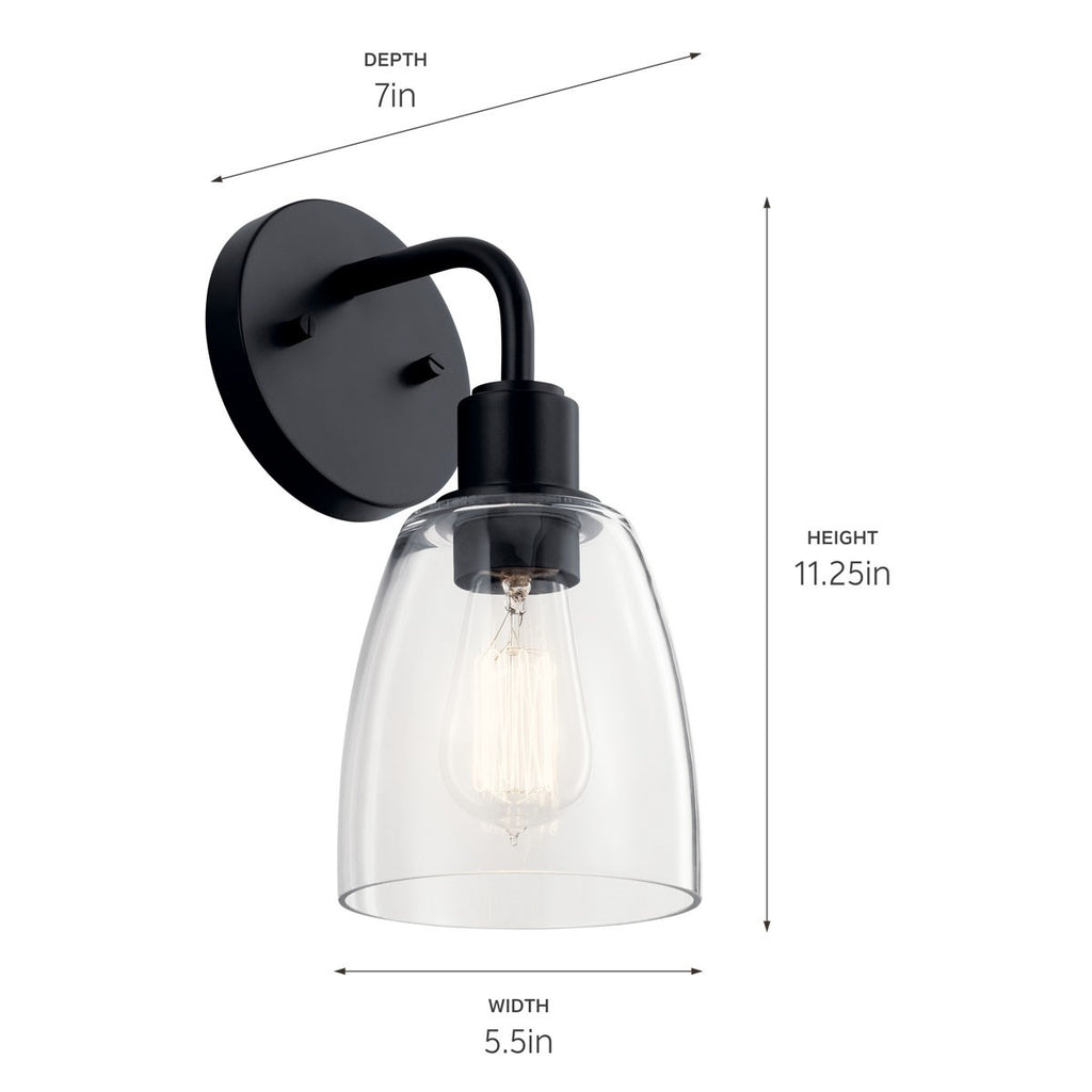KICHLER 55100BK Meller 11" 1 Light Wall Sconce With Clear Glass Black
