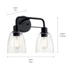 KICHLER 55101BK Meller 15" 2 Light Vanity Light With Clear Glass Black