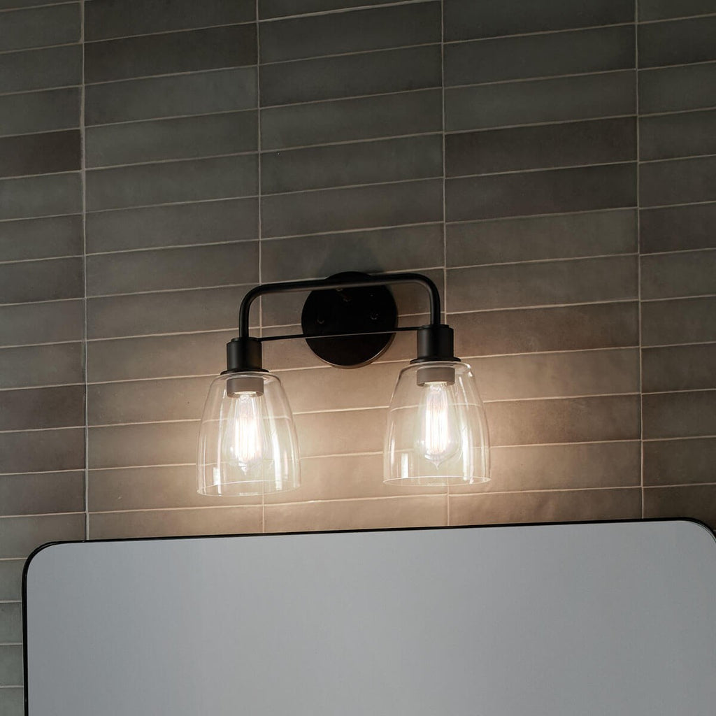 KICHLER 55101BK Meller 15" 2 Light Vanity Light With Clear Glass Black