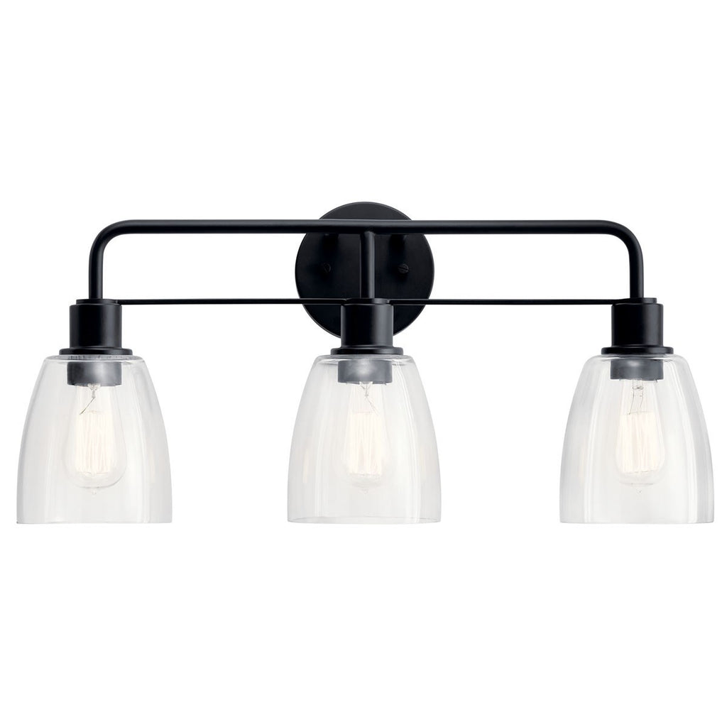 KICHLER 55102BK Meller 24" 3 Light Vanity Light With Clear Glass Black